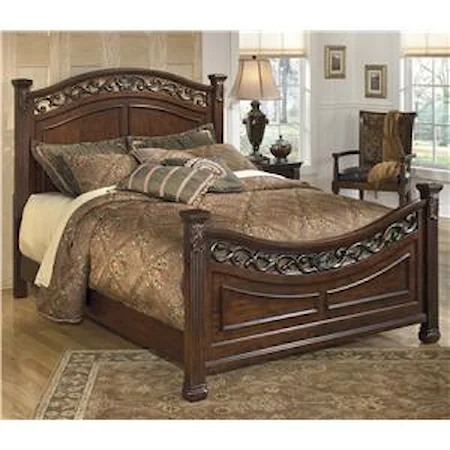 Traditional Queen Panel Bed with Decorative Headboard and Footboard